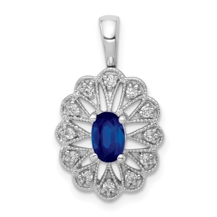 14k White Gold 1/6 carat Diamond and .57 Sapphire Fancy Pendant