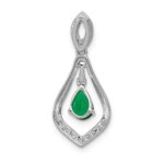 14k White Gold 1/10 carat Lab Grown Diamond VS/SI+ G+ and Lab Created Emerald Dangle Pendant - Image 3
