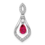 14k White Gold Diamond and 6x4mm Pear Ruby Teardrop Dangle Pendant