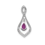 14k White Gold 1/10 carat Lab Grown Diamond VS/SI+ G+ and Lab Created Ruby Dangle Pendant - Image 3