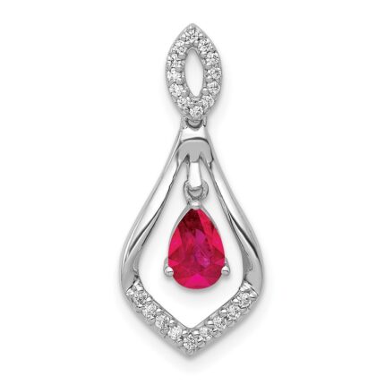 14k White Gold 1/10 carat Lab Grown Diamond VS/SI+ G+ and Lab Created Ruby Dangle Pendant
