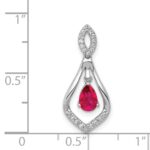 14k White Gold Diamond and 6x4mm Pear Ruby Teardrop Dangle Pendant - Image 4