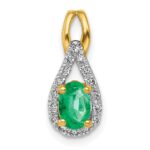 14k Diamond and Oval Emerald Teardrop Halo Pendant