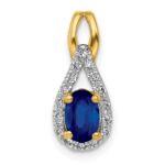 14k Diamond and Oval Sapphire Teardrop Halo Pendant