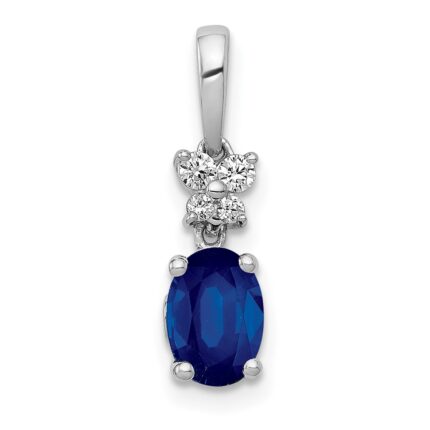 14k White Gold Diamond and .82 Oval Sapphire Pendant