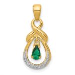14k Pear Emerald and Diamond Dangle Pendant