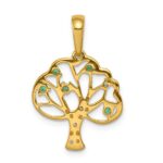 14k Polished Lab Created Emerald and Diamond Tree Pendant - Image 3