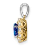 14k Two-tone Oval Sapphire and Diamond Halo Pendant - Image 2