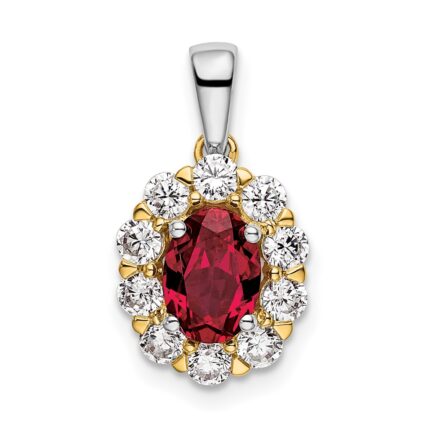 14k Two-Tone 1/2 carat Lab Grown Diamond VS/SI+ G+ and Lab Created Ruby Halo Pendant