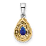 14k Two-tone Pear Sapphire and Diamond Halo Pendant - Image 4