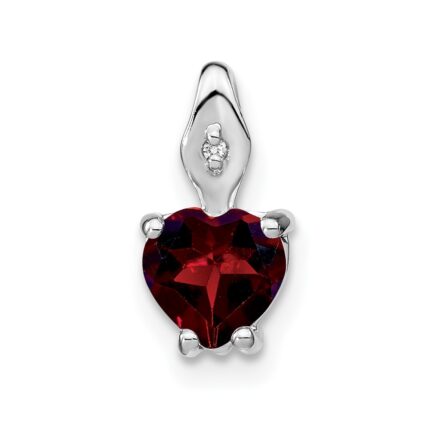 14k White Gold 6mm Heart Garnet and Diamond Chain Slide