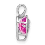 14k White Gold Lab Created Pink Sapphire and Diamond MOM Heart Pendant - Image 2
