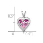 14k White Gold Lab Created Pink Sapphire and Diamond MOM Heart Pendant - Image 3
