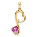 14k Lab Created Pink Sapphire and Diamond Heart Pendant
