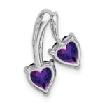 14k White Gold Amethyst and Diamond 2-Hearts Pendant - Image 4