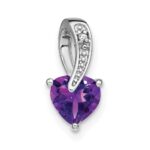 14k White Gold Heart 6mm Amethyst and Diamond Chain Slide