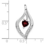 14k White Gold Heart 5mm Garnet and Diamond Leaf Chain Slide - Image 3