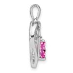 Sterling Silver Rhod-plated Created Pink Sapphire/Diamond Pendant - Image 2