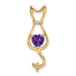 14k 6mm Heart Amethyst and Diamond Cat Chain Slide