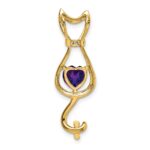 14k 6mm Heart Amethyst and Diamond Cat Chain Slide - Image 4