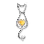 14k White Gold 6mm Heart Citrine and Diamond Cat Chain Slide - Image 4