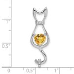 14k White Gold 6mm Heart Citrine and Diamond Cat Chain Slide - Image 3