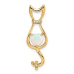 14k Lab Created Opal and Diamond Cat Chain Slide