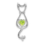14k White Gold 6mm Heart Peridot and Diamond Cat Chain Slide - Image 4