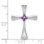 10k White Gold Amethyst and Diamond Cross Pendant - Image 2
