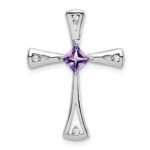 14k White Gold 4mm Square Amethyst and Diamond Cross Chain Slide