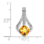 14k White Gold 7mm Cushion Citrine and Diamond Pendant Fits up to 4mm Fancy Omega Only - Image 3
