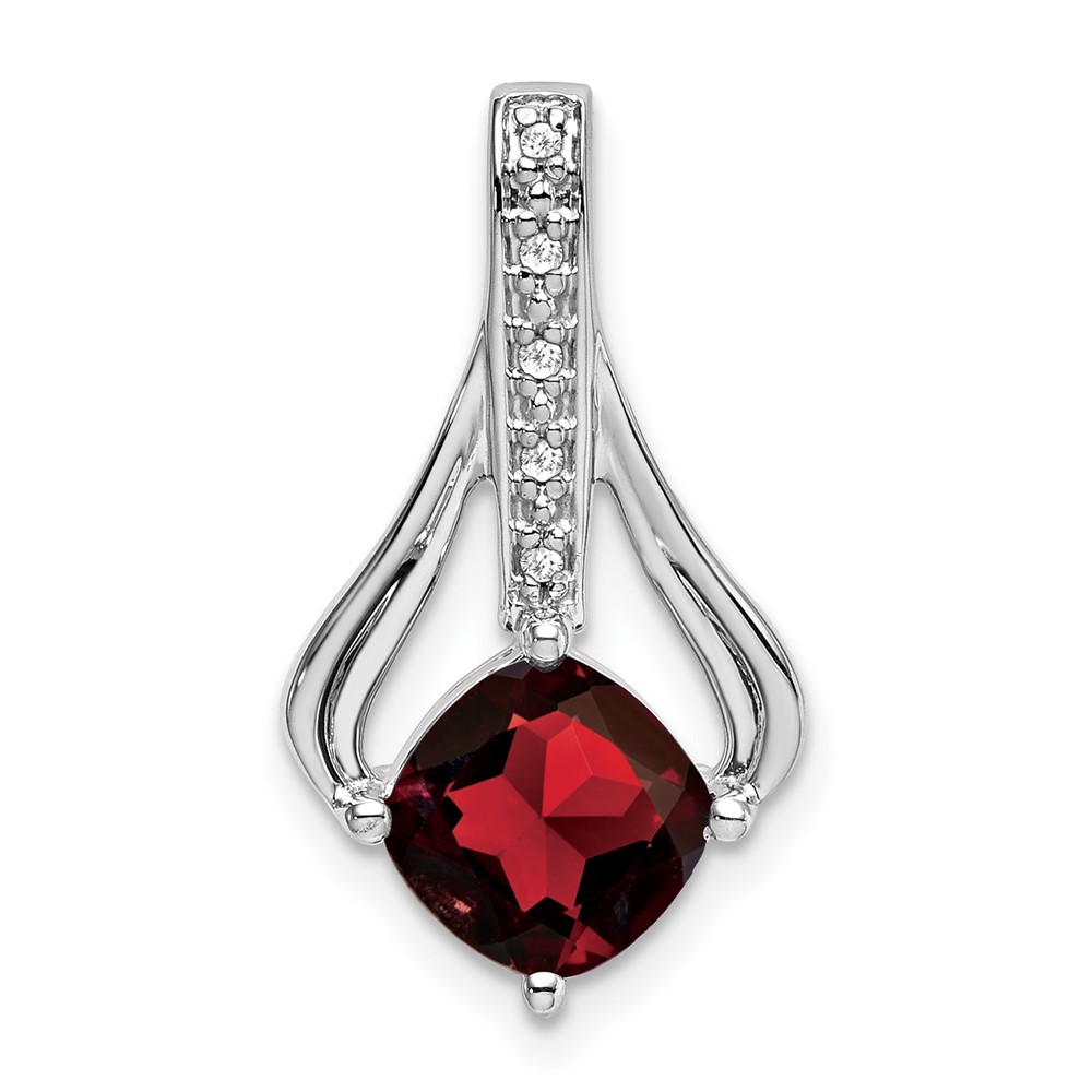 PM7032-GA-002-WA.jpg 14k White Gold 7mm Cushion Garnet and Diamond Pendant Fits up to 4mm Fancy Omega Only - Image 1