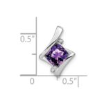 14k White Gold 6mm Cushion Amethyst and Diamond Chain Slide - Image 3