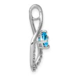 14k White Gold 5mm Cushion Blue Topaz and Diamond Leaf Chain Slide - Image 2
