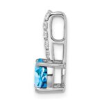14k White Gold 7mm Round Blue Topaz and Diamond Chain Slide - Image 2