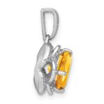 14k White Gold 7mm Cushion Citrine and Diamond Pendant - Image 2
