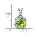 14k White Gold 7mm Cushion Peridot and Diamond Pendant - Image 3