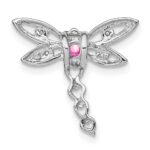 14k White Gold Lab Created Pink Sapphire and Diamond Dragonfly Chain Slide - Image 4