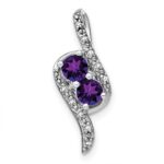 14k White Gold 2-Stone Round Amethyst and Diamond Chain Slide