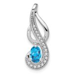 14k White Gold 6x4mm Oval Blue Topaz and Diamond Swirl Chain Slide