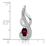 14k White Gold 6x4mm Oval Garnet and Diamond Swirl Chain Slide - Image 3