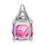 14k White Gold Cushion Lab Created Pink Sapphire and Diamond Pendant - Image 4