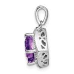 14k White Gold 7mm Cushion Amethyst and Diamond Halo Pendant - Image 2