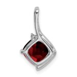14k White Gold 7mm Cushion Garnet and Diamond Pendant - Image 4