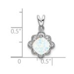 14k White Gold Lab Created Opal and Diamond Scalloped Pendant - Image 2