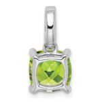 14k White Gold 8mm Cushion Peridot and Diamond Pendant - Image 4