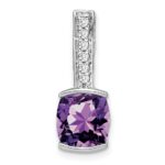 14k White Gold 8mm Cushion Amethyst and Diamond Chain Slide