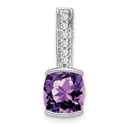 14k White Gold 8mm Cushion Amethyst and Diamond Chain Slide