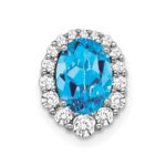 14k White Gold 8x6mm Oval Blue Topaz and Diamond Halo Chain Slide