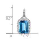 10k White Gold Emerald-cut Blue Topaz and Diamond Halo Pendant - Image 3